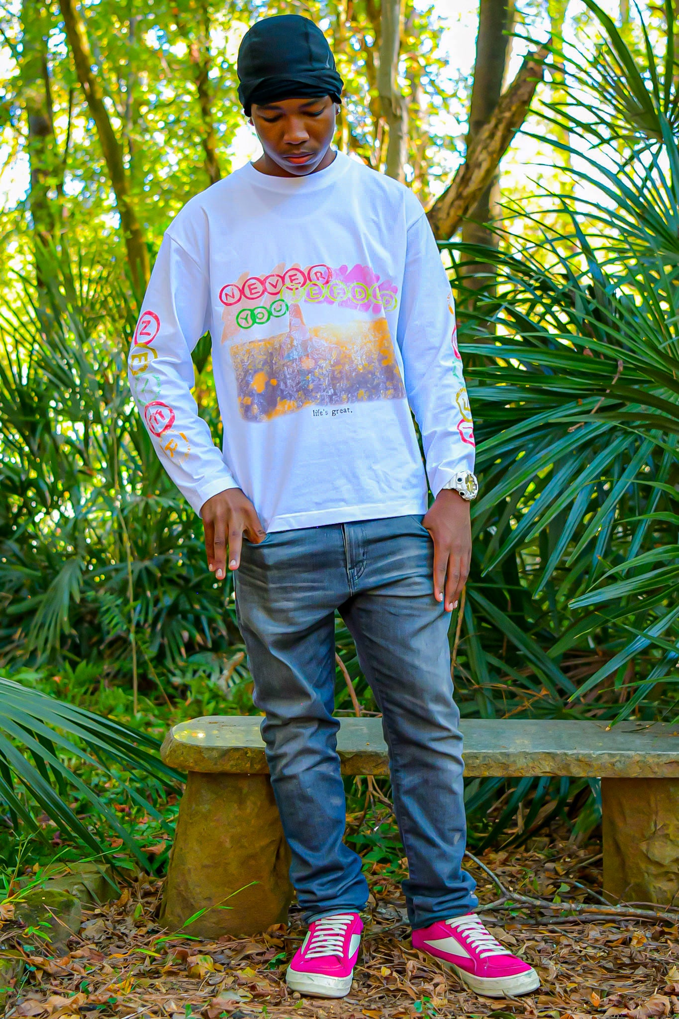 White "Blissful Garden" Long-sleeve