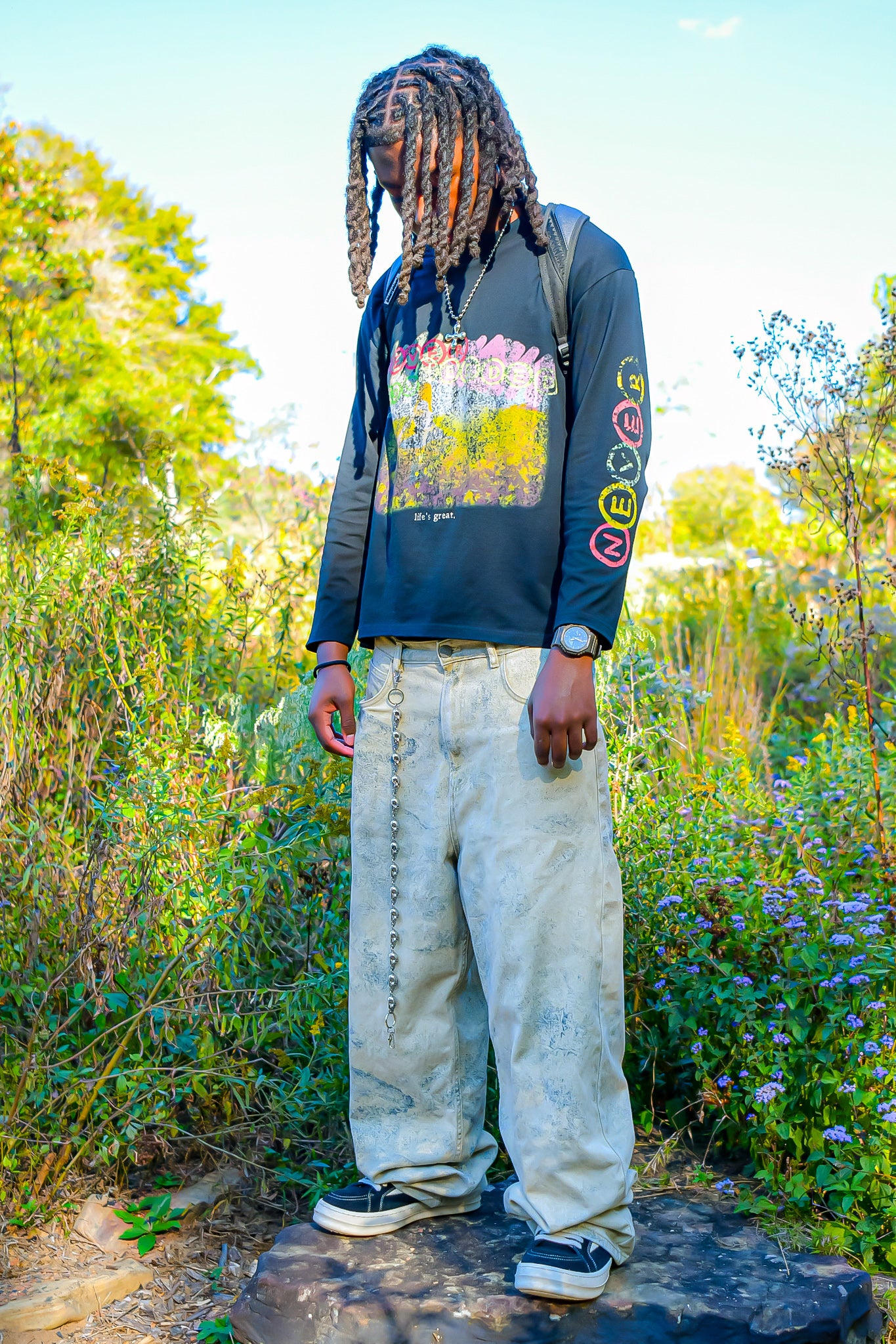 Black "Blissful Garden" Long-sleeve