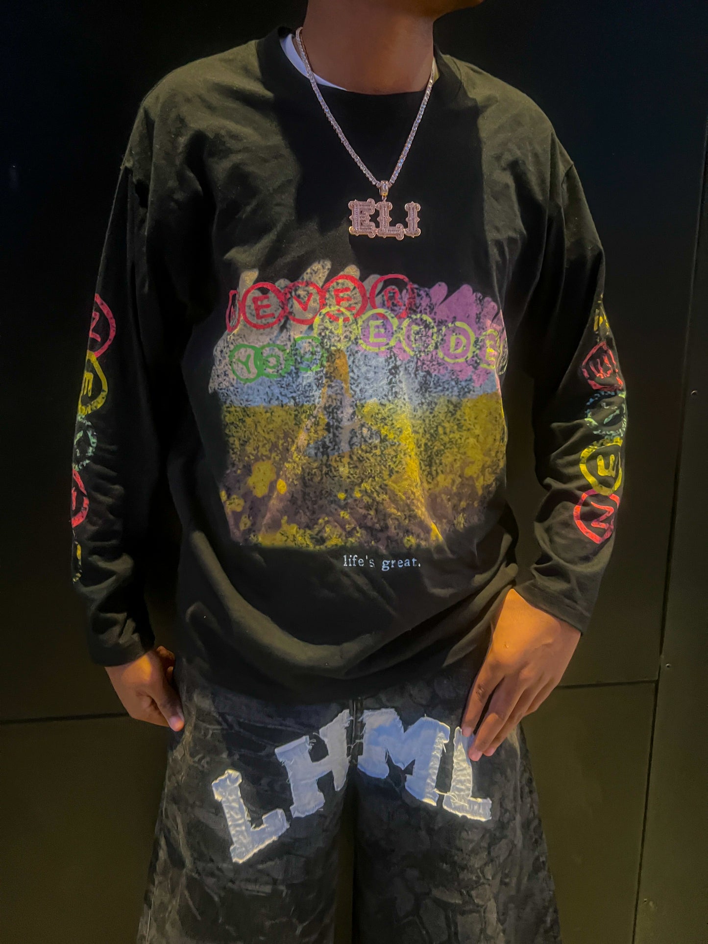 Black "Blissful Garden" Long-sleeve