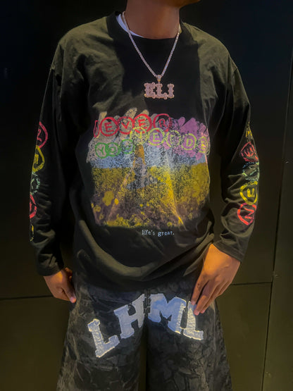 Black "Blissful Garden" Long-sleeve