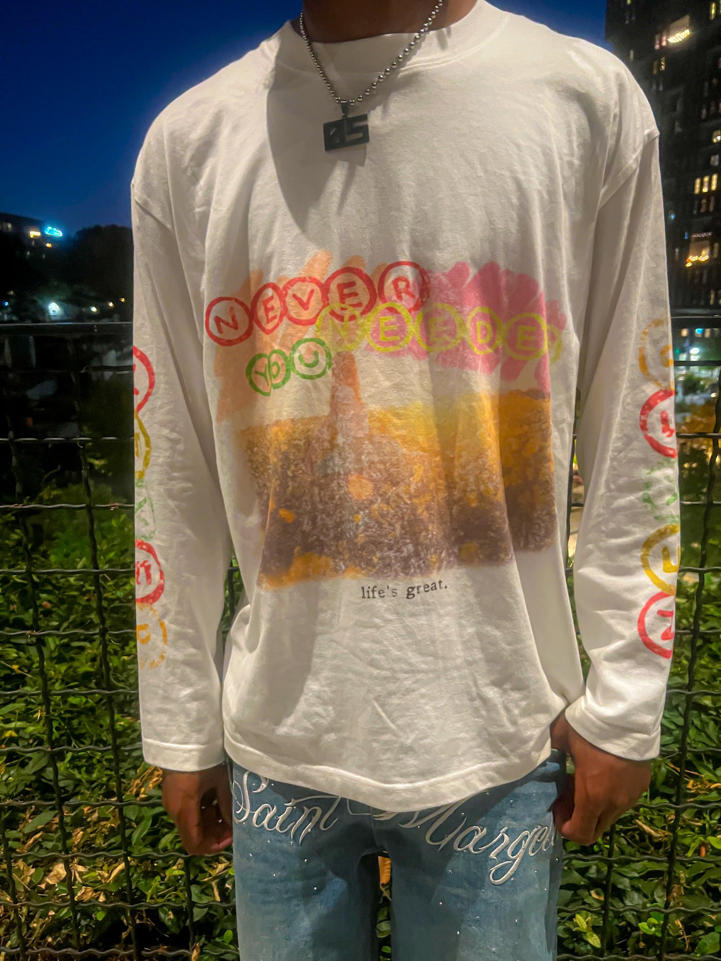 White "Blissful Garden" Long-sleeve